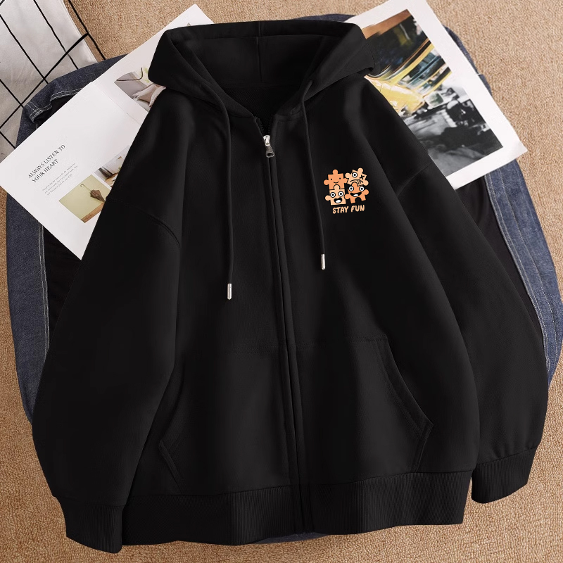 颖膝开衫拉链卫衣男款秋冬美式