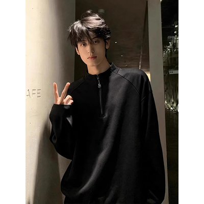 颖膝半拉链德绒打底衫男款冬季