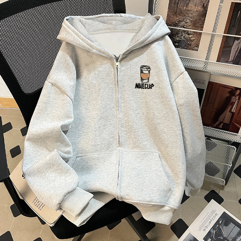 颖膝美式重磅连帽开衫卫衣男士潮