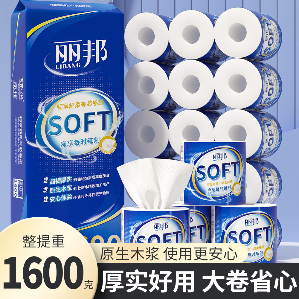 丽邦10卷160g4层卷纸立体家用加厚有芯卫生纸厕纸卷筒纸pd