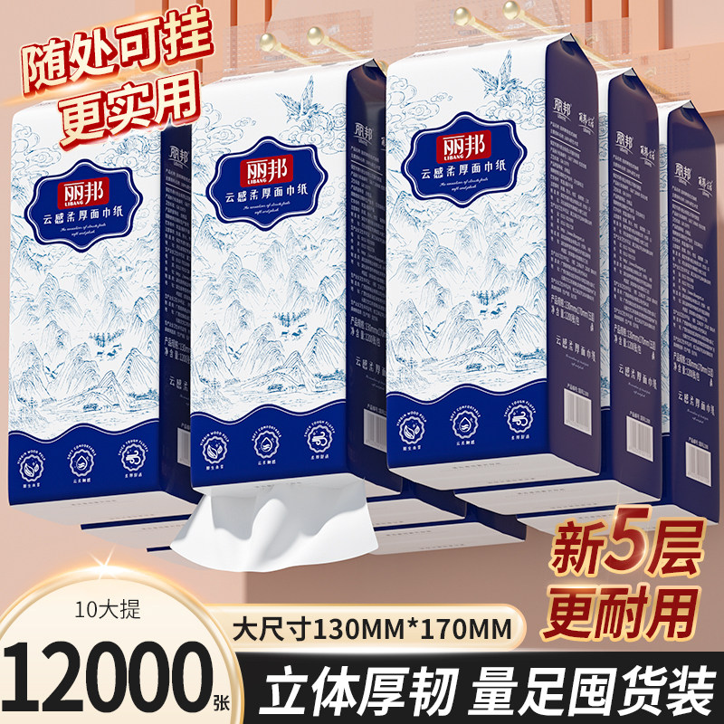 丽邦12000张悬挂式抽纸面巾纸家用宿舍擦手纸整箱加量平板卫生纸,洗护清洁剂/卫生巾/纸/香薰,悬挂式纸巾,淘宝优惠券,粉丝福利购,淘宝优惠卷