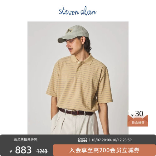 steven alan 2026夏季新品 男装 纯棉复古Polo领条纹短袖T恤