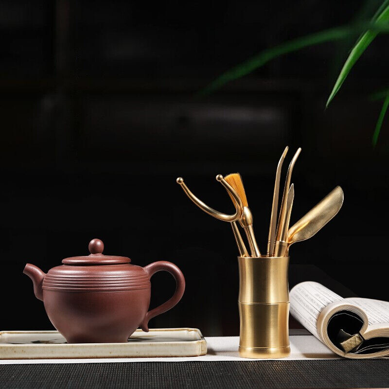 御壶茗香铜制茶道六君子套装茶刀茶勺茶夹养壶笔套组功夫茶具配件