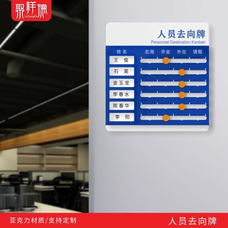 人员去向牌铝合金定制员工出勤告知牌办公室门牌岗位牌公示牌工作
