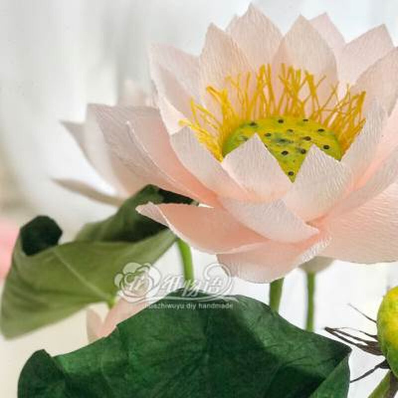 荷花皱纹纸褶皱纸艺纸花diy手工材料包 超简单劳技课作业套件