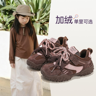 真皮女童运动鞋2026新款秋冬大童女鞋儿童加绒鞋子女孩德训鞋二棉