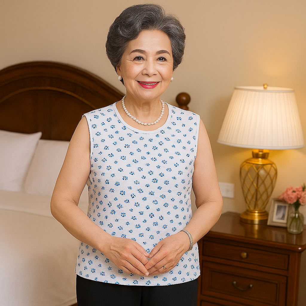 纯棉老年女背心打底妈妈内衣印花睡衣夏宽松加肥老奶奶老太太无袖