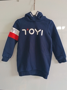 TOYI童装冬款女童休闲百搭蓝色加绒保暖连帽卫衣连衣裙TG2142L283