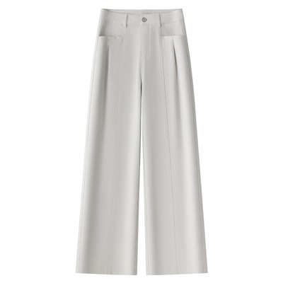 灰色天丝牛仔阔腿裤女2025秋季新款高腰显瘦宽松垂感拖地直筒长裤