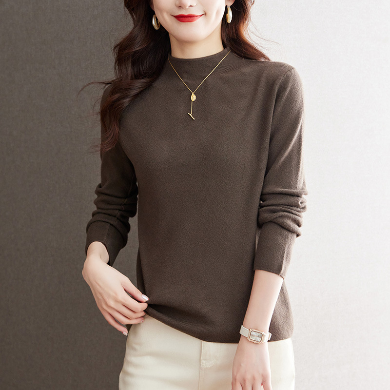 软糯针织打底衫女春装新款毛衣内搭半高领长袖针织衫