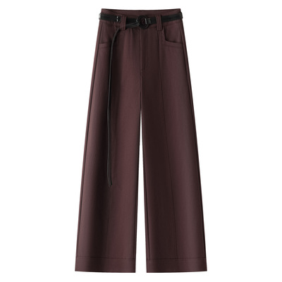 安可拉红西装直筒裤女2025秋季新款高腰休闲裤宽松显瘦九分直筒裤