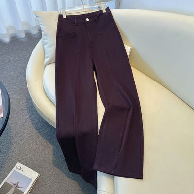 紫色窄版天丝牛仔直筒裤女2025秋季新款高级感宽松百搭拖地阔腿裤