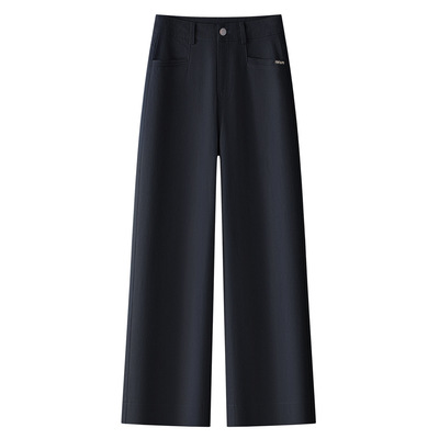 藏青色天丝牛仔直筒裤女2025秋季新款窄版高腰显瘦宽松九分阔腿裤