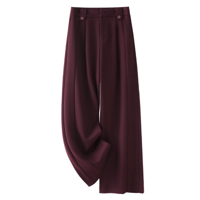 安可拉红羊毛裤子女2025新款秋冬款高腰垂感西装裤直筒西裤阔腿裤