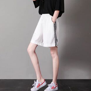 高腰运动短裤女夏韩版新款宽松中裤学生阔腿五分bf原宿风休闲热裤