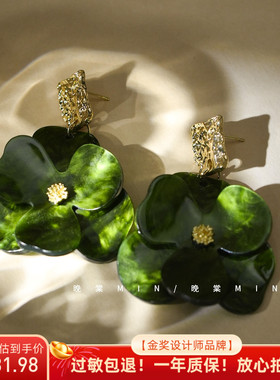 晚棠studio森林一丛超仙法式复古耳钉花朵纯白之美A062/A063