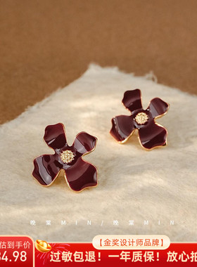 印象花园 「朝花夕拾」法式耳环花朵耳饰高级感女红色耳钉A116