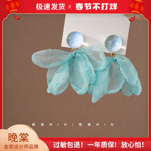 晚棠MIN 海风轻拂~海边氛围感花瓣耳环法式耳钉超仙雪纺耳钉A899