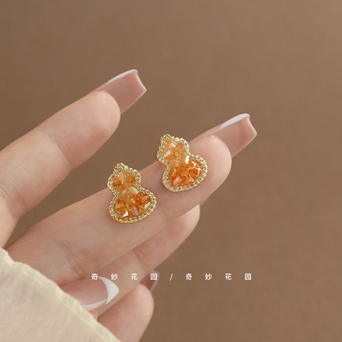 新中式渐变水晶葫芦耳钉女独特气质玄学旺财巨好看耳夹耳饰A1418