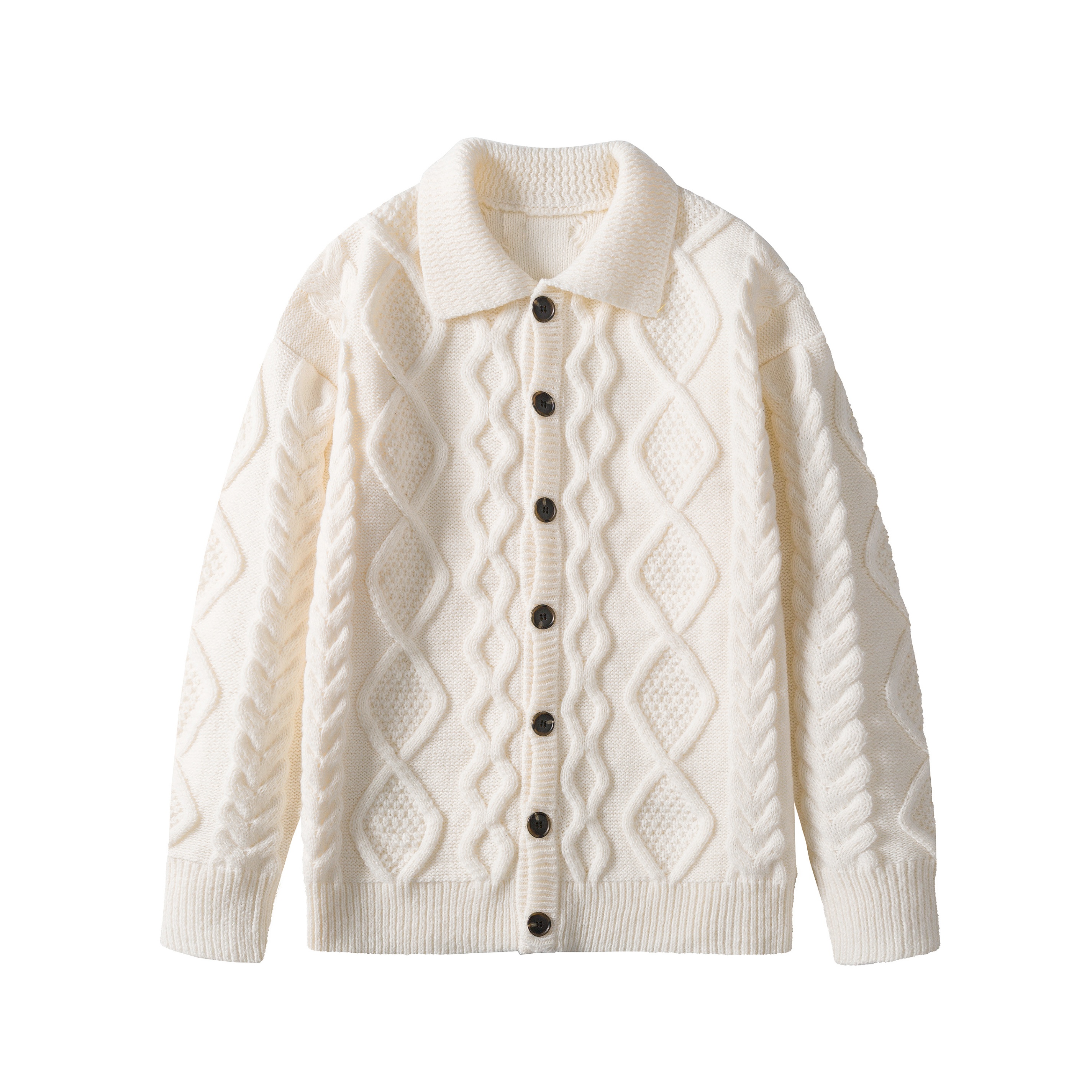 立体麻花翻领针织开衫2025秋冬