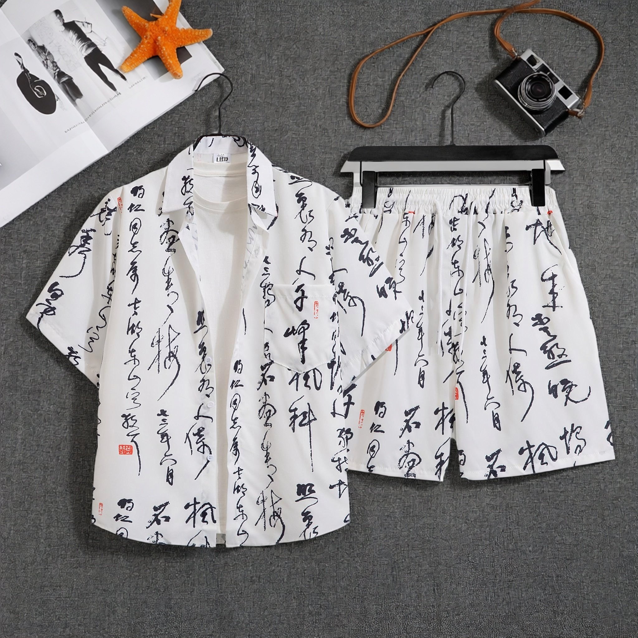 泰式花衬衫短裤情侣套装夏威夷