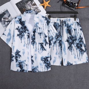 套装 男夏威夷沙滩短袖 衬衣情侣装 泰式 夏装 短裤 2025新款 外套 花衬衫