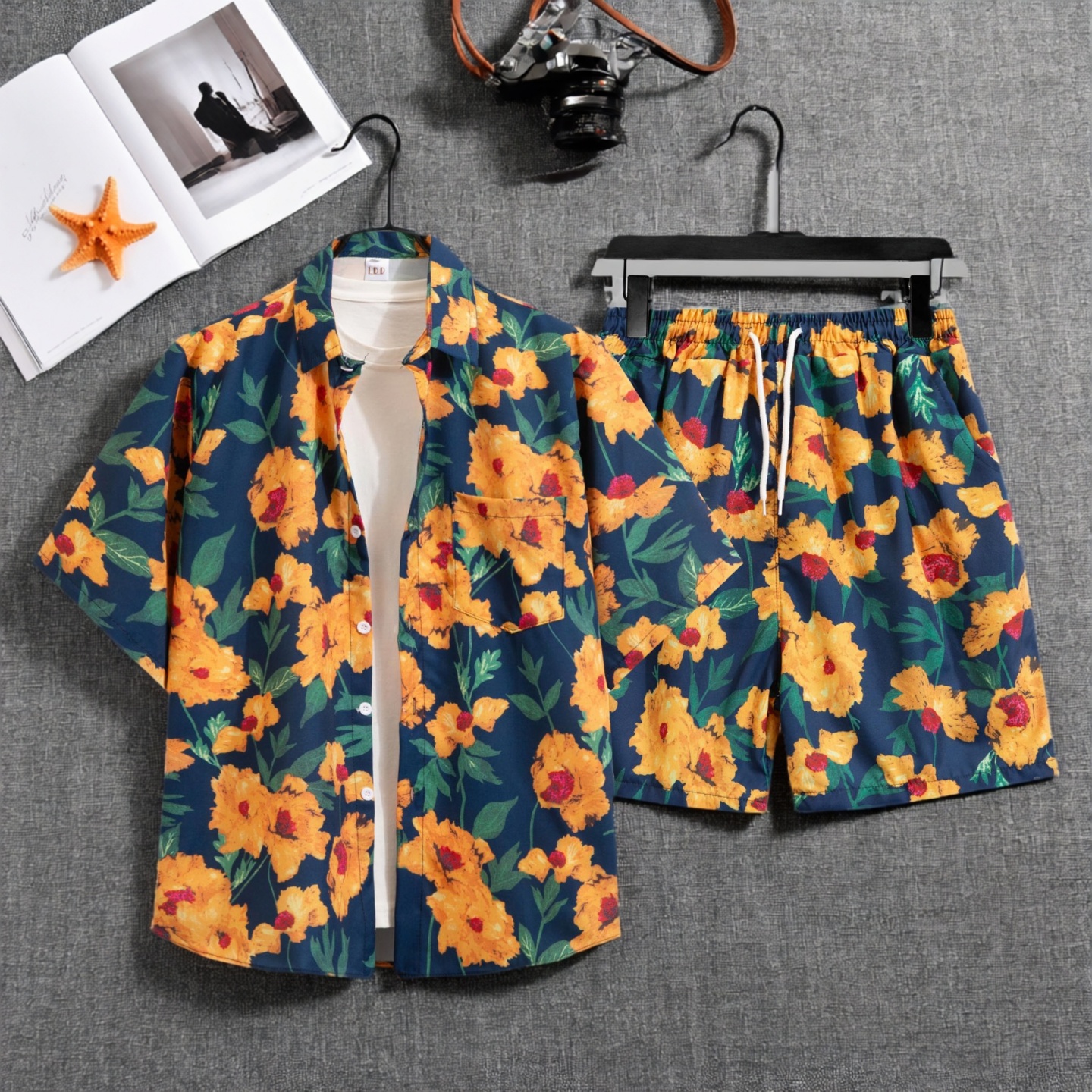 夏威夷度假情侣宽松薄款沙滩套装