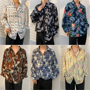 情侣装 男女同款 休闲衬衣氛围感 长袖 80年代港风复古摩登怀旧花衬衫