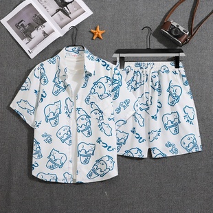 套装 男夏威夷沙滩短袖 衬衣情侣装 泰式 夏装 短裤 2025新款 外套 花衬衫