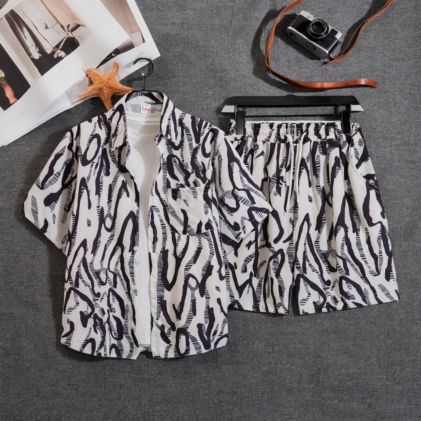 男士夏季速干冰丝沙滩情侣套装