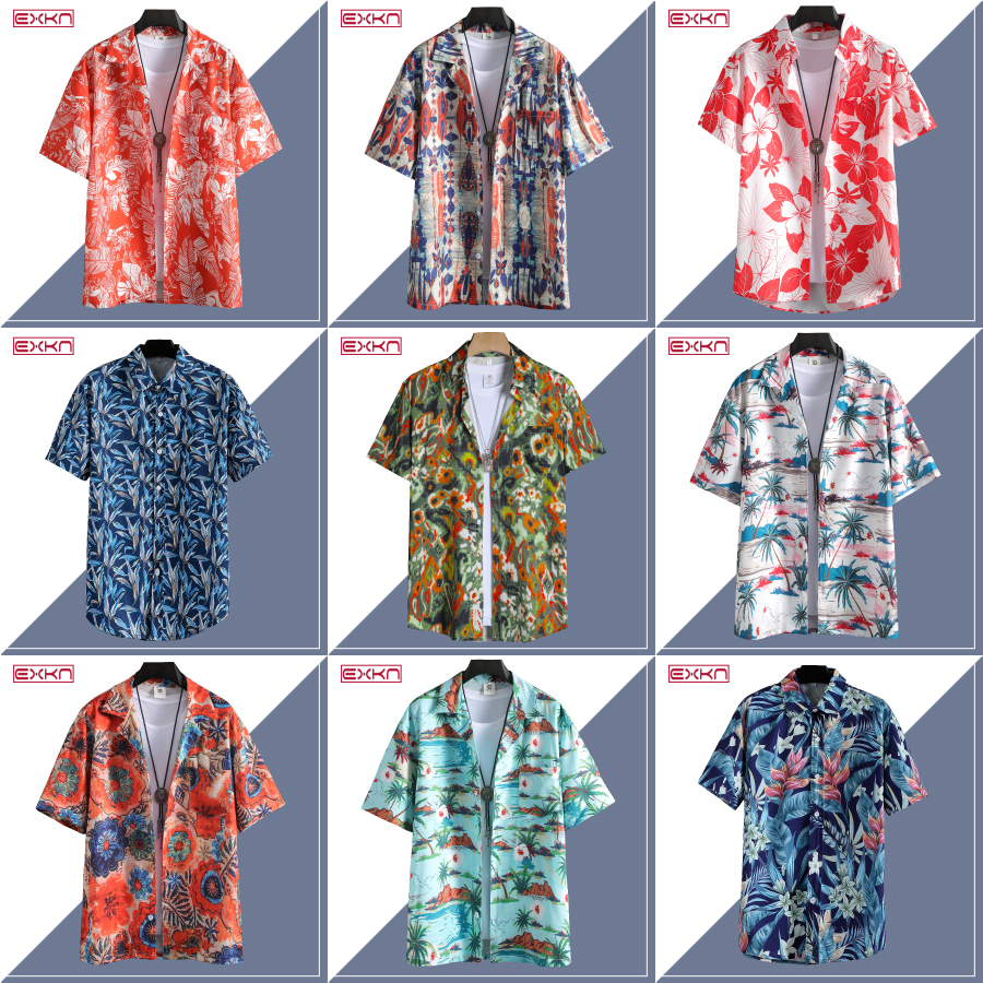 夏季短袖花衬衫男大码沙滩服