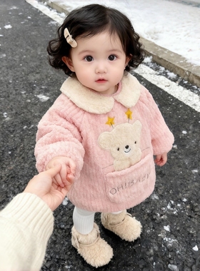 罩衣女宝宝外穿冬加厚罩衫宝宝防水防脏长袖围裙吃饭围兜反穿护衣