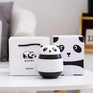 熊猫陶瓷水杯情侣对杯泡茶杯办公杯家用陶瓷杯耐高温茶水分离杯