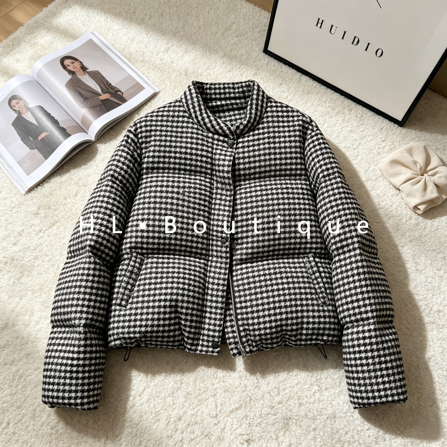 欧货 高品质~桑蚕丝秋冬新款格纹鹅绒羽绒服