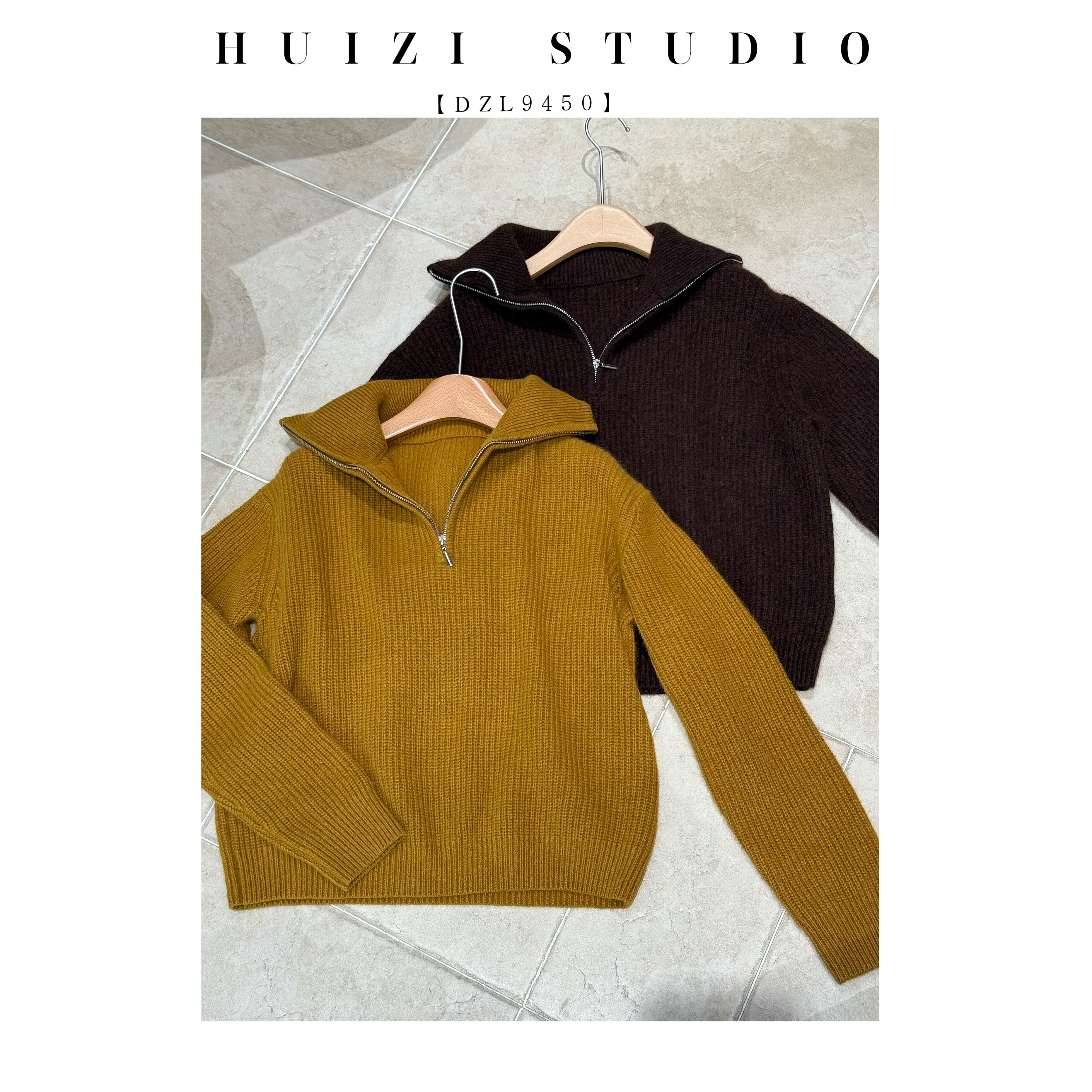 慵懒周末定制25年秋冬新款半拉链翻领羊绒衫女加厚宽松针织