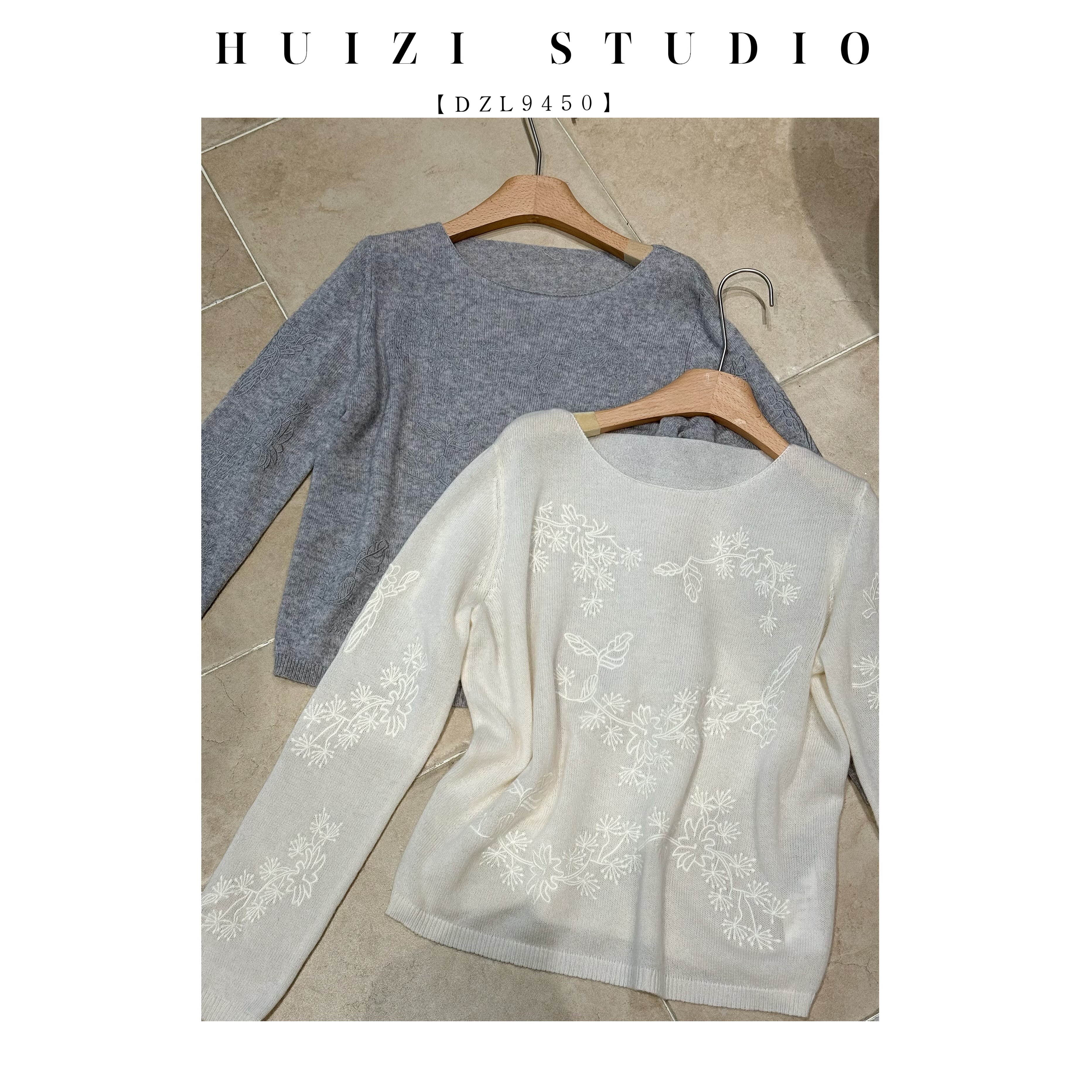 刺绣定制25年秋冬新款圆领刺绣花朵针织衫女宽松显瘦毛衣