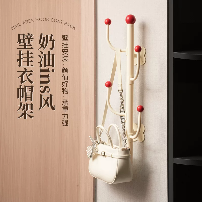 多巴胺衣帽架家用门后壁挂高颜值衣服架墙上免打孔书包帽子收纳架图片