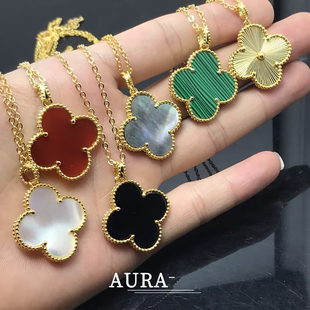 AURA四叶草大号项链女毛衣链锁骨链轻奢高级感镀金经典五花项链