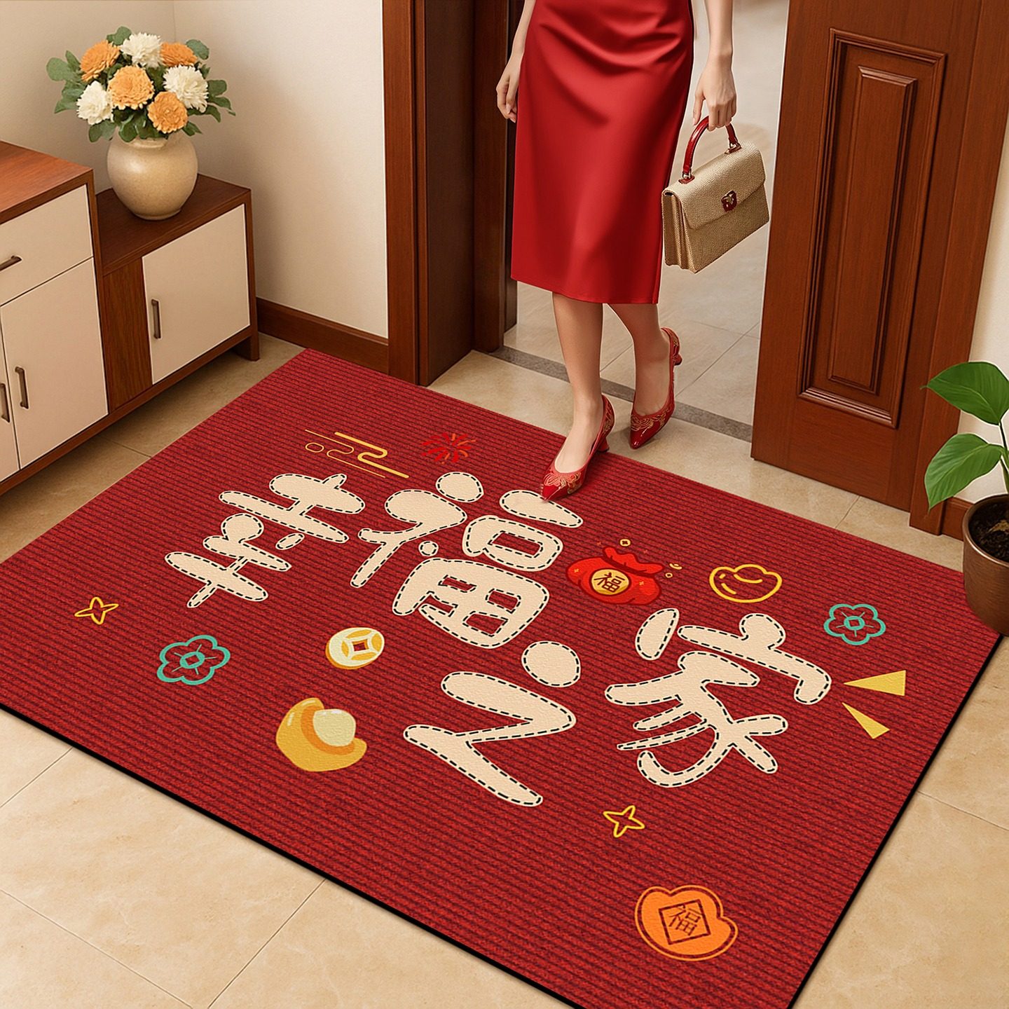 喜庆入户门垫进门地垫乔迁新居结婚红色地毯脚垫家用进宅防滑垫子,居家布艺,入户地垫,淘宝优惠券,粉丝福利购,淘宝优惠卷