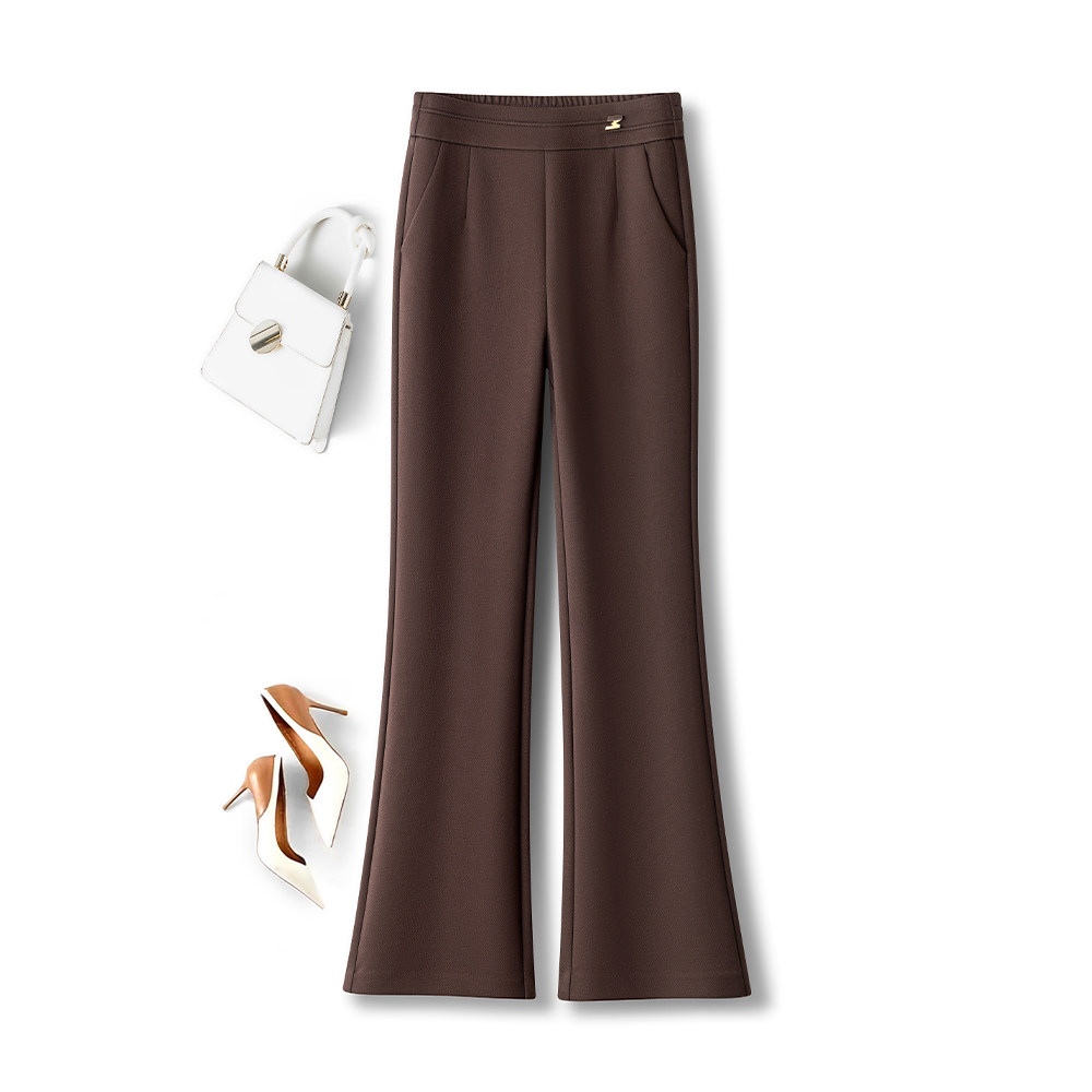 春季穿搭咖色气质微喇裤女装2026新款松紧腰显瘦直筒喇叭裤休闲裤,女装/女士精品,休闲裤,淘宝优惠券,粉丝福利购,淘宝优惠卷