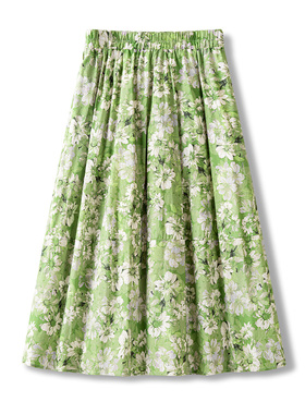 绿色碎花两截拼接伞裙女2025夏季新款半身裙A字灯笼裙小清新半裙