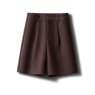 外穿五分裤 休闲裤 女秋冬2025新款 气质咖色高腰中裤 直筒短裤 毛呢款