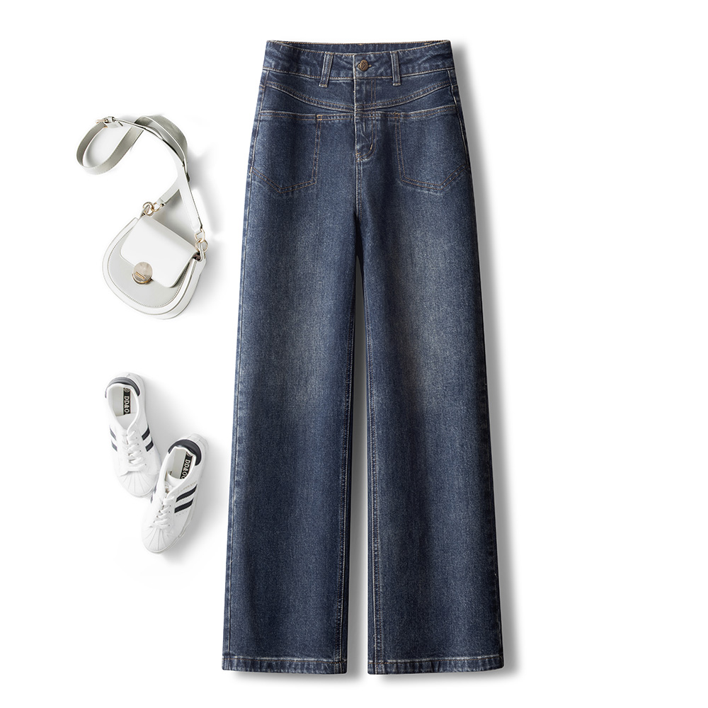 爆款今年流行裤子磨白直筒牛仔裤