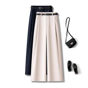 休闲裤 春秋米白色透气棉麻阔腿裤 时尚 气质高腰直筒裤 女2026年新款