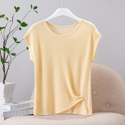 不规则薄款天丝亚麻针织衫女夏季2025年新款修身显瘦短袖t恤上衣