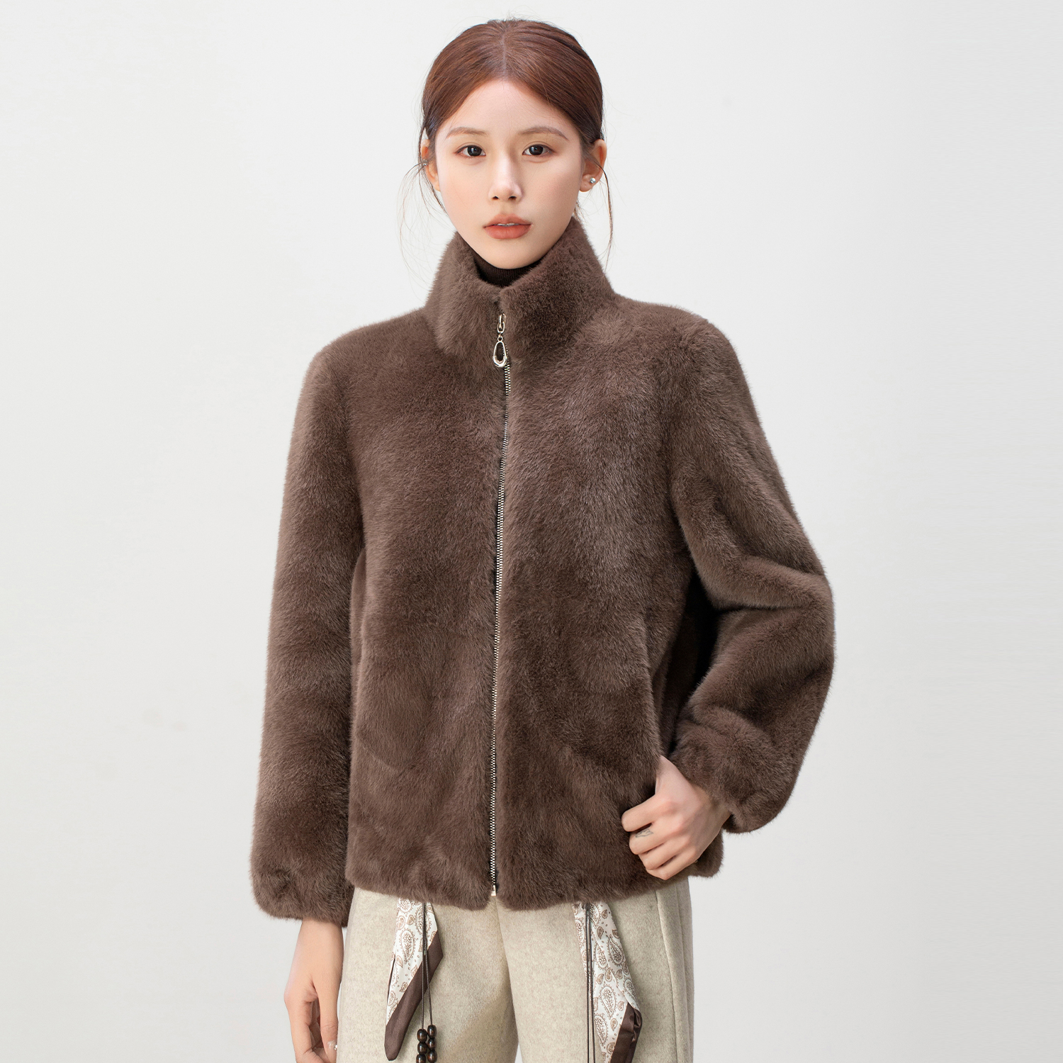 环保皮草立领短外套冬季2025新款仿水貂毛皮一体加厚保暖毛毛上衣