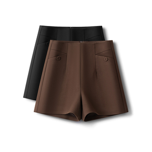 休闲西裤 咖色高腰西装 小个子外穿靴裤 女春秋2026新款 A字阔腿短裤