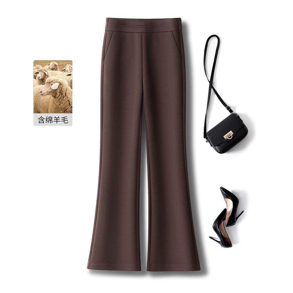 咖色毛呢微喇裤女冬季2025新款高级绵羊毛高腰喇叭裤显瘦休闲西裤,女装/女士精品,休闲裤,淘宝优惠券,粉丝福利购,淘宝优惠卷