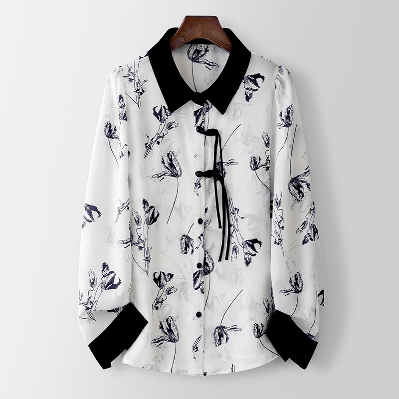 新中式碎花盘扣衬衫女