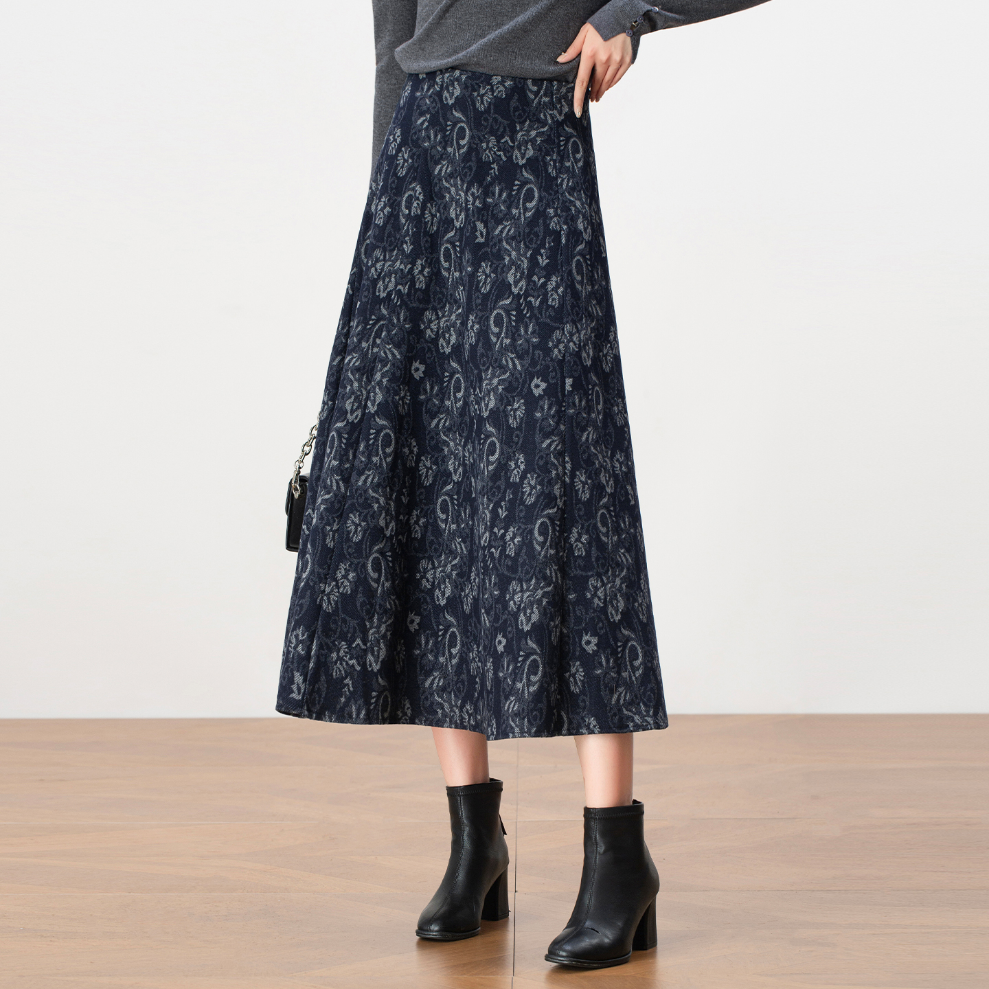 复古提花毛呢A字半身裙女秋冬2025新款高腰显瘦中长裙赫本风伞裙